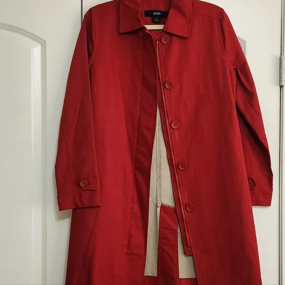 GAP Vintage Y2K Red Trench Coat size SMALL - Picture 3 of 8